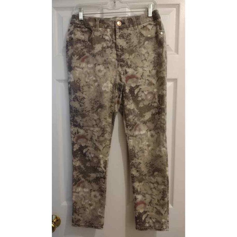 Chico'sโ Printed So Slimming Girlfriend Ankle Jeans, Beige Multi, Sz 0.5R (6)